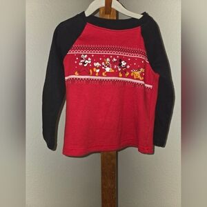Gently Used Disney Red and Black Long Sleeve Tee with Mickey and Friends